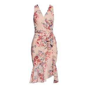 Eliza J Chiffon Pink Ruffle Faux Wrap Sleeveless Dress Size 14